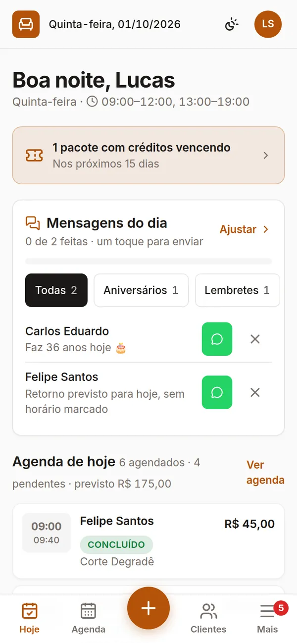 Tela Hoje do Chairly